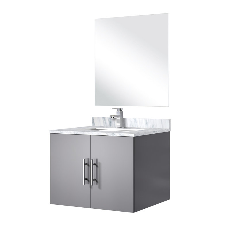 22 po D Meuble-lavabo gris foncé avec marbre, 18 miroirs et robinet - comptoir simple en marbre, Gris foncé