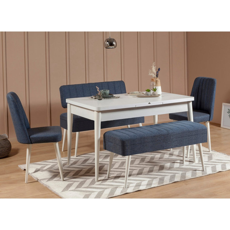 Manningtree 4 - Person Dining Set, White, Navy/White, White