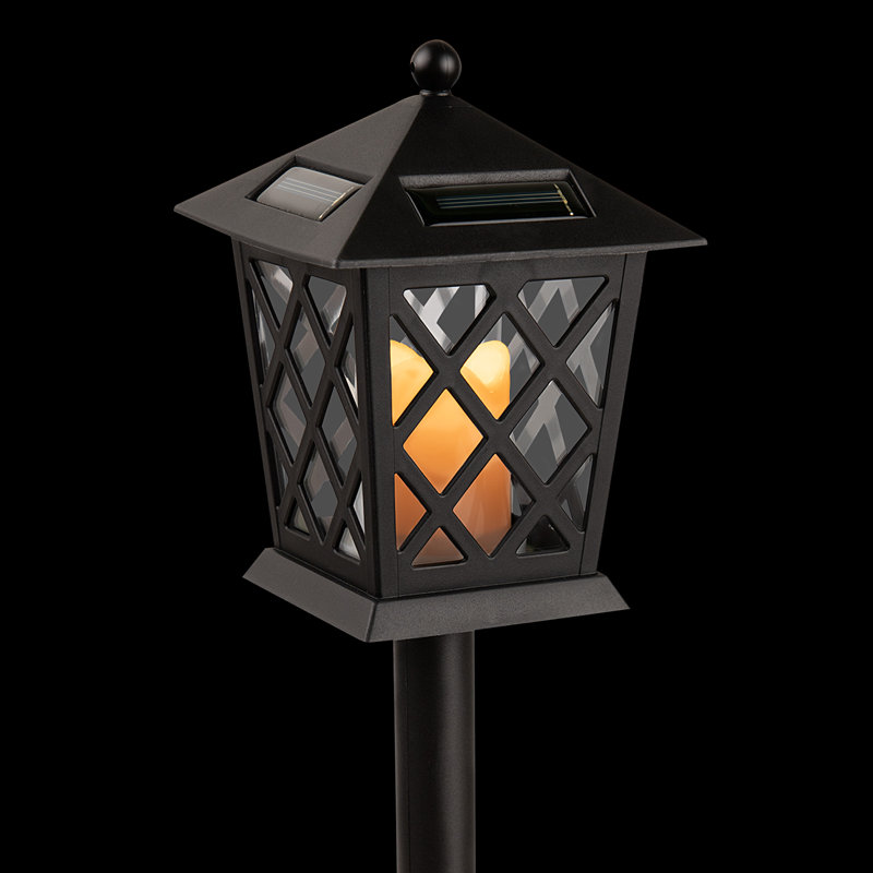 16" Tall Black Solar Powered LED Pathway Light Set