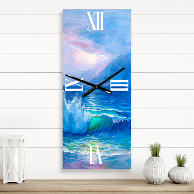 Blue Waves Breaking At The Beach II - Nautical & Coastal Wall Clock