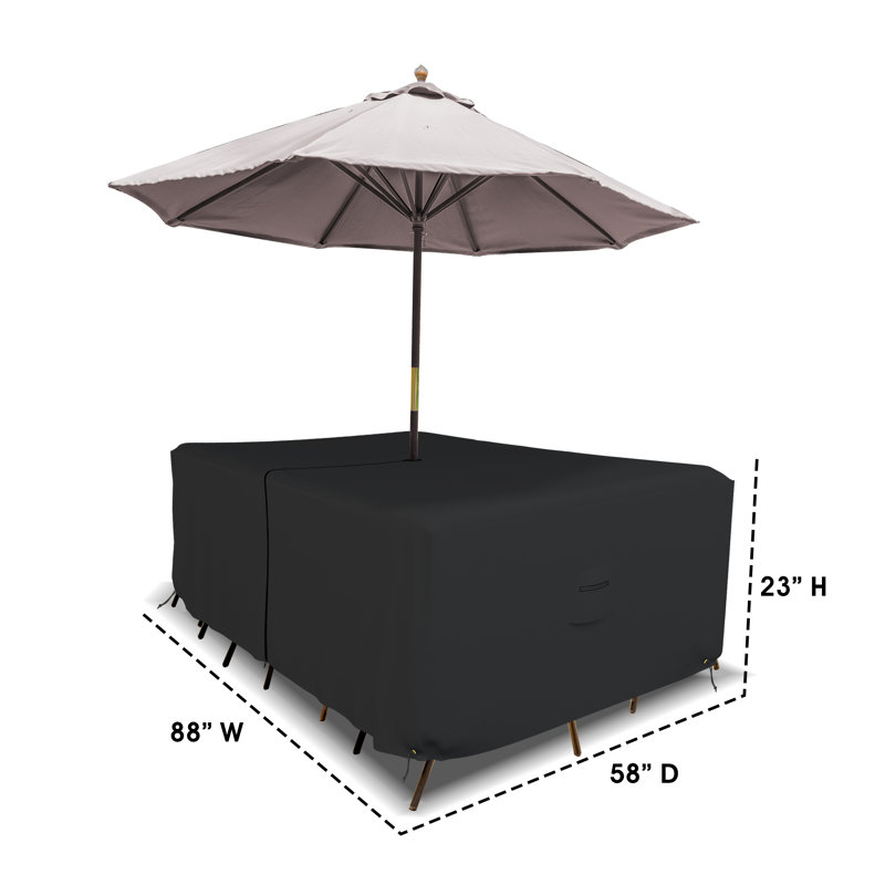 HeavyDuty Multipurpose Waterproof Outdoor Rectangle Dining Table &Chair Set Cover with Umbrella Hole, Black