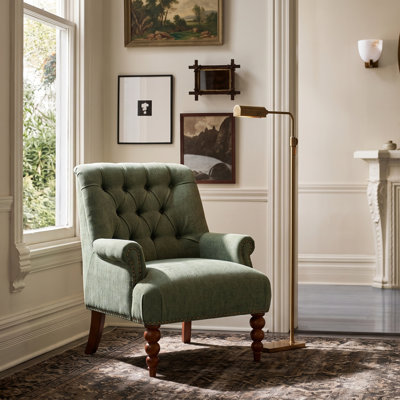 Plath 31"W Transitional Floral Rolled Arm Chair with Nailhead Trim