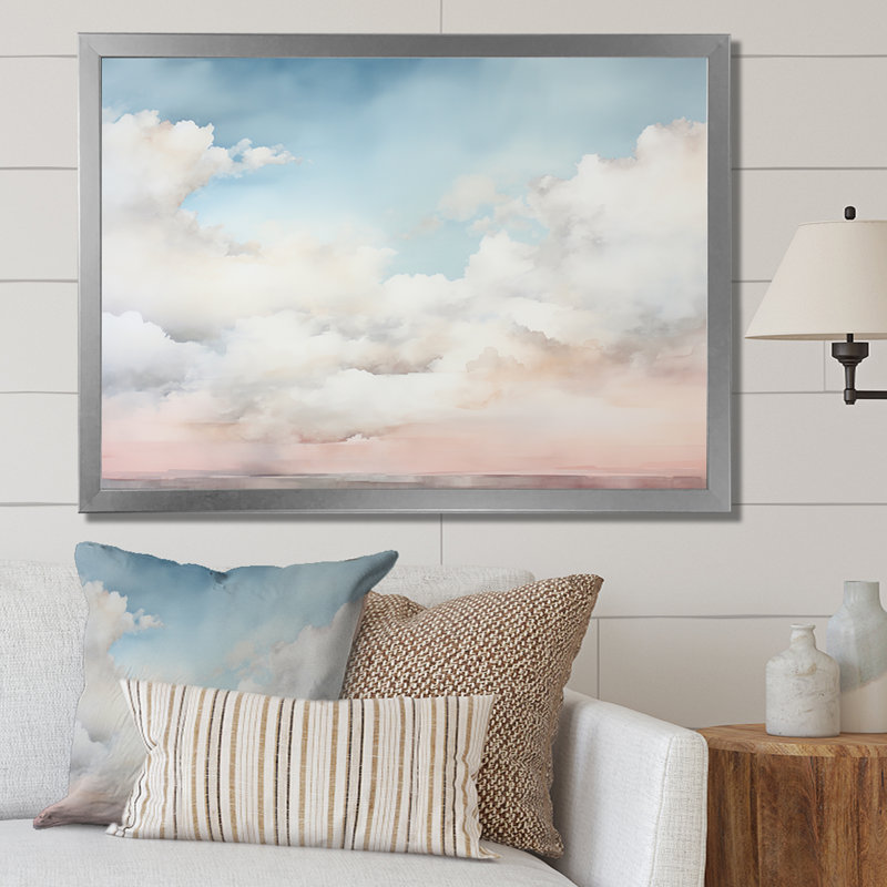 Minimalisme, ciel nuageux, paysage sur toile, Cadre simple argenté, H 16 po x l 32 po x P 1 po