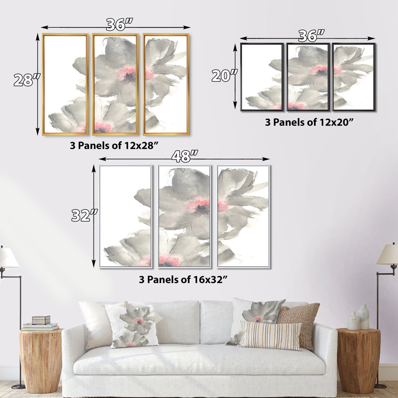 «Shabby Gray Blush Cosmo I», ensemble d'art mural encadré sur toile Shabby Elegance, H 32 po x l 48 po x P 1 po, Noir