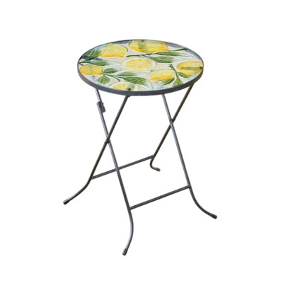 Round Glass Side Table, Garden Decorations Outdoor Folding Side Table