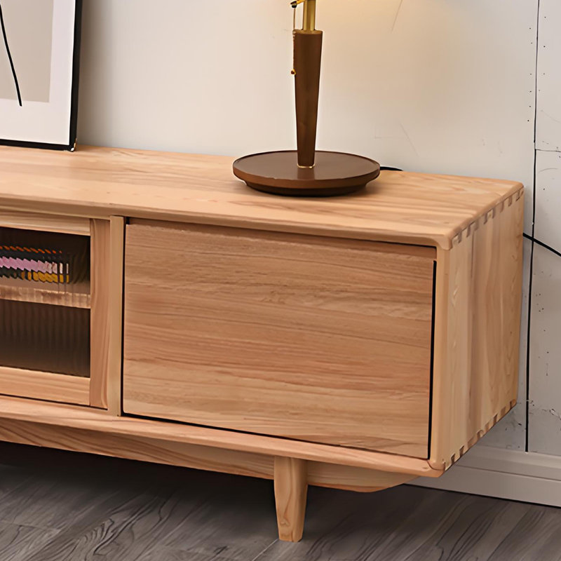 Meuble télé en bois de frêne avec porte coulissante et rangement, H 15,74 po x L 78,74 po x l 19,68 po