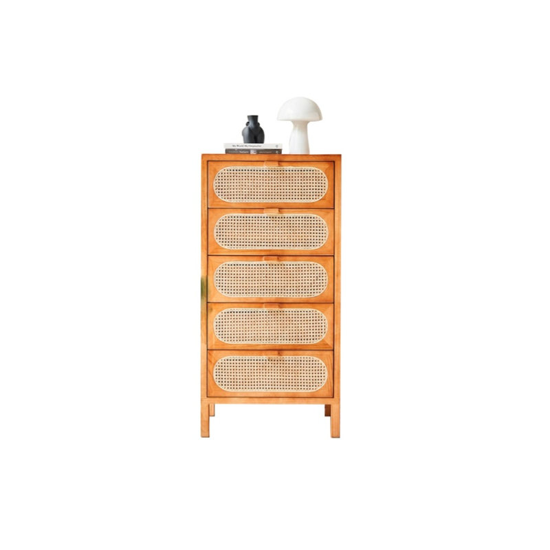 Large Capacity Solid Wood Rattan Accent Cabinet 5 -Drawer Accent Chest