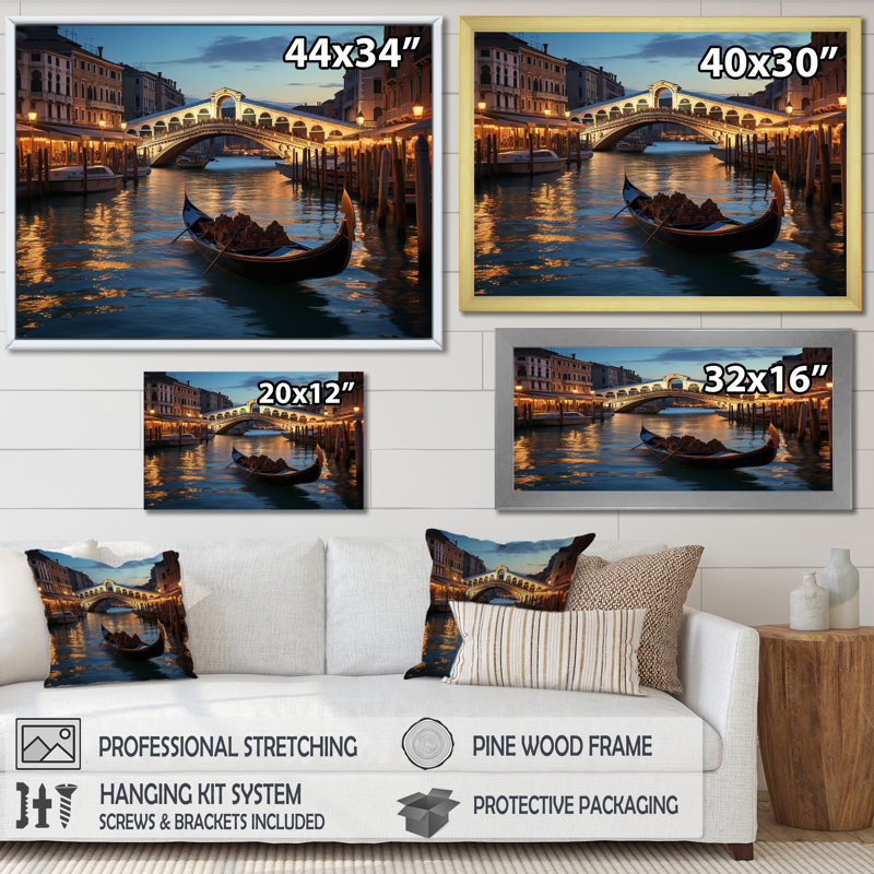 Italie, pont du Rialto Ponte II - Italie, art mural, Cadre flottant noir, H 12 po x l 20 po x P 1 po