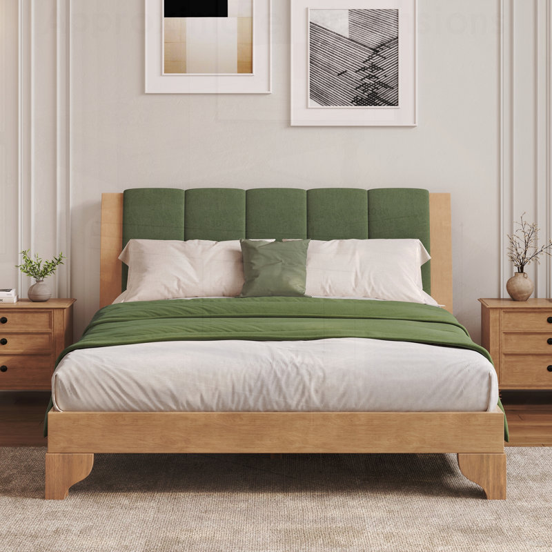 Structure de lit en bois de pin de qualité supérieure avec tête de lit, design moderne Mid-Century pour un confort et un style améliorés