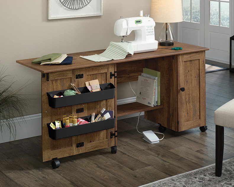 Table de couture à roulettes 40,079 po x 19,449 po, Chêne rétro
