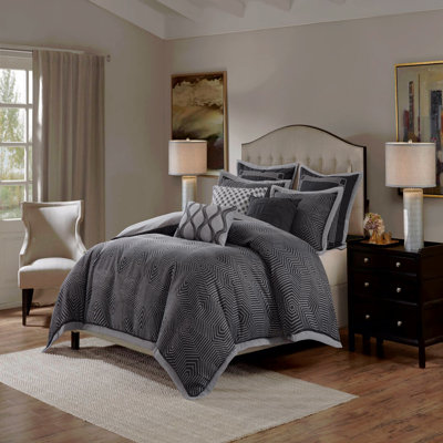 9 Pieces King Comforter Set,Black Multi