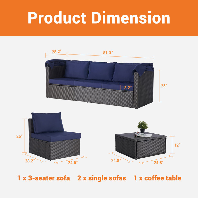 Ensemble de conversation pour 5 personnes, Bleu marine