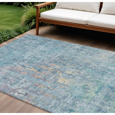 Tapis intérieur lavable abstrait bleu 8 pi x 10 pi