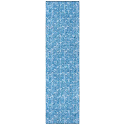 8' Runner Blue Geometric Washable Non Skid Indoor Outdoor Runner Rug