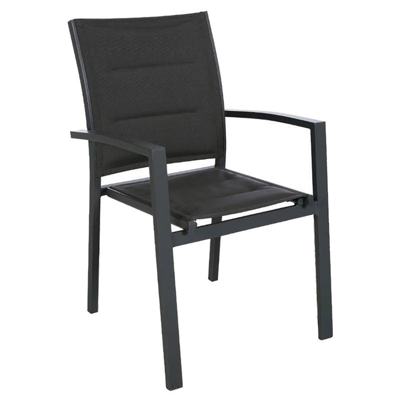 Telemanus Stacking Patio Dining Armchair with Cushion, Black, Black