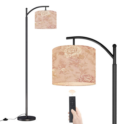 Lampe sur pied à arc avec abat-jour réglable pivoine florale rétro sur fond de tons crème, lampe sur pied 3 températures de couleur à intensité variable, grand mât avec interrupteur au pied pour la chambre à coucher