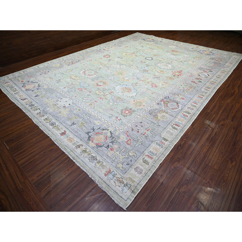 Tapis surdimensionné vert en laine noué à la main 11 pi 6 po x 15 pi 7 po FE3A117B5FE748D28780E33AF8860275