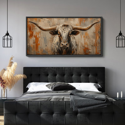 «Majestic Longhorn Cow Portrait Rustic Western Farmhouse Wall Decor», reproduction d'art sur toile encadrée