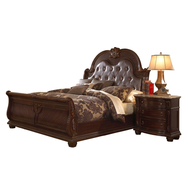 Très grand noyer foncé 2 pièces Jeannotte, Très grand, 2 Pcs: Bed, Nightstand