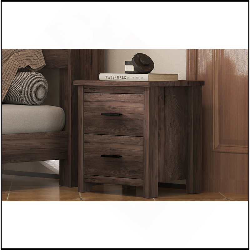 Vintage Two Drawer Nightstand, Simple And Generous Storage Space,Dark Walnut
