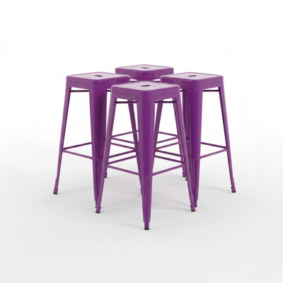 Tabourets de comptoir 30 po, ensemble de 4 tabourets empilables intérieur / extérieur en métal industriel, mauve