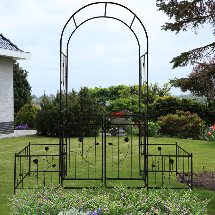 Kang Kai Metal Garden Arch With Gate Climbing Plants Support Rose Arch ...