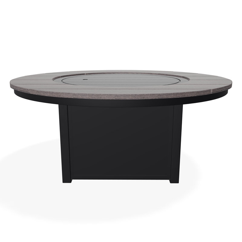 54" Round Rustic Polymer Fire Table with Propane Shelf, Black/Boardwalk