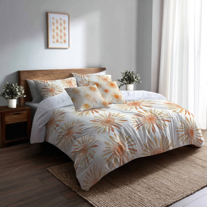 Ensemble de literie 5 pièces Starburst - Ensemble de housse de couette et coussin décoratif Boho Boho Sun