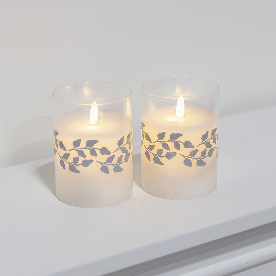Battery Operated LED Glass Candles with Flickering Flame, Garland - 2 Piece (Set of 2) Red Barrel Studio®