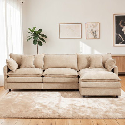 Canapé d'angle modulaire Oliver 102 po (259 cm) de largeur, recouvert de chenille, avec coussins en mousse compressée et pouf amovible, combinaison à monter soi-même