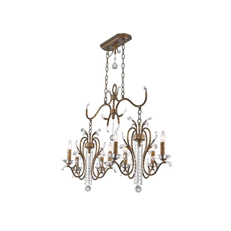 Lustre géométrique à 8 lumières avec accents de cristal Almirah, Bronze doré vénitien