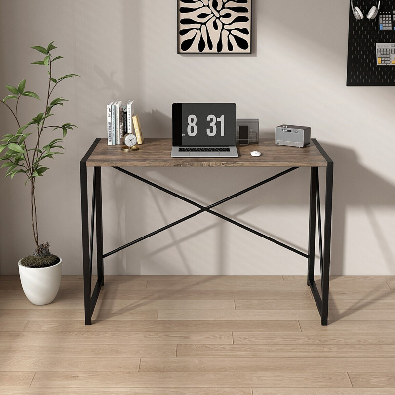 Matys Rectangle Folding Writing Desk, Brown, 75 H x 100 W x 40 D cm