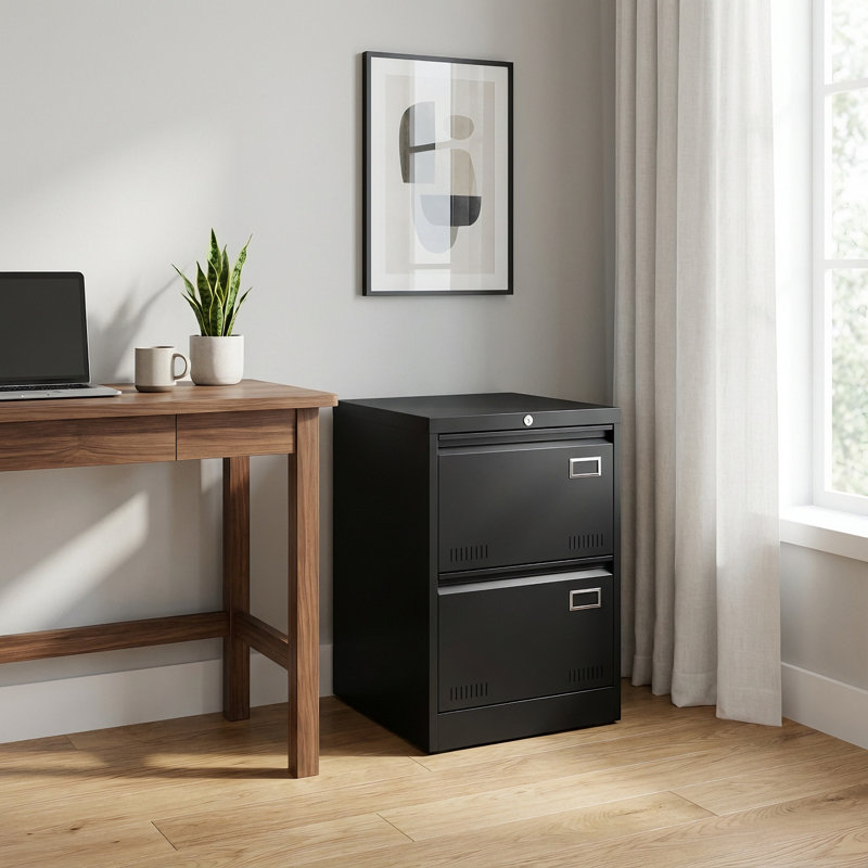 23.6" Wide Lockable 2-Drawer Lateral File Cabinet, Black