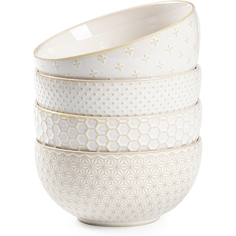 Ensemble de bols à céréales et à soupe en grès durable, de style campagnard en relief, lavable au micro-ondes et au lave-vaisselle, polyvalent pour la cuisine