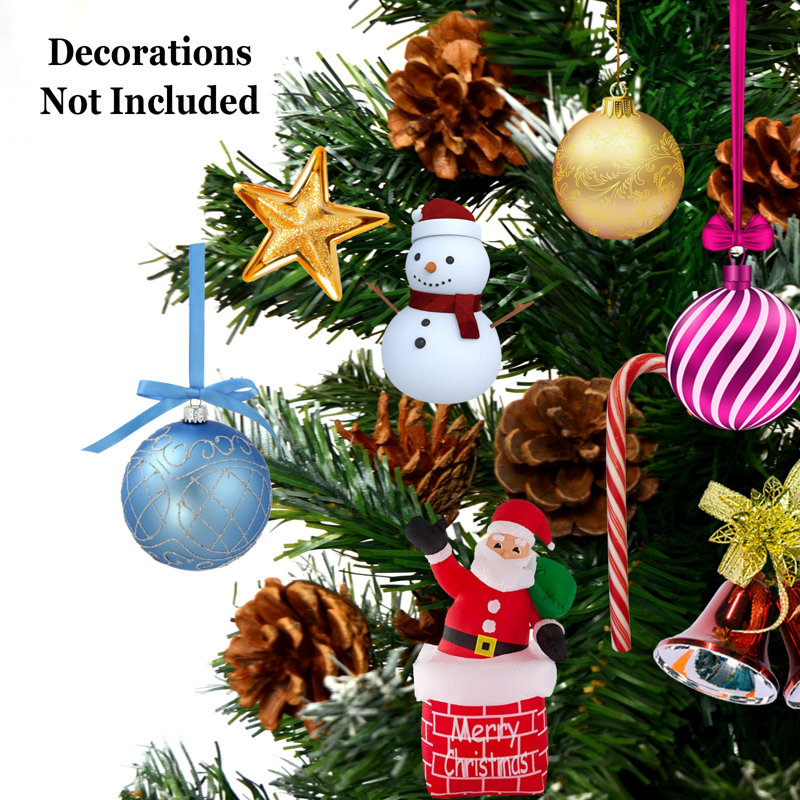 Arbre de noël artificiel pin vert/blanc bonhomme, H 7 pi