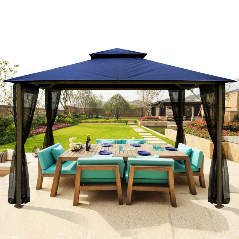 Barcelona 10 Ft. W x 12 Ft. D Aluminum Patio Gazebo with Mosquito Netting, Navy