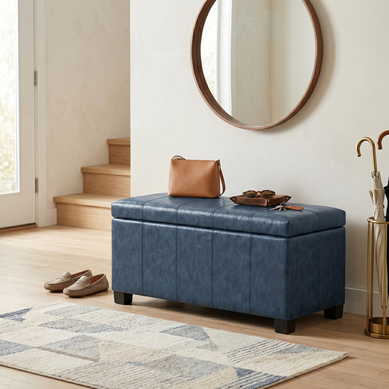 Repose-pieds rectangulaire avec rangement relevable Dover, Similicuir bleu denim