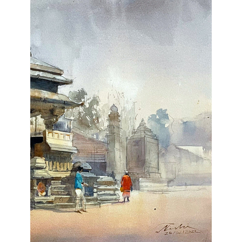 Temple Shiva | Aquarelle sur papier | Nishikant Palande