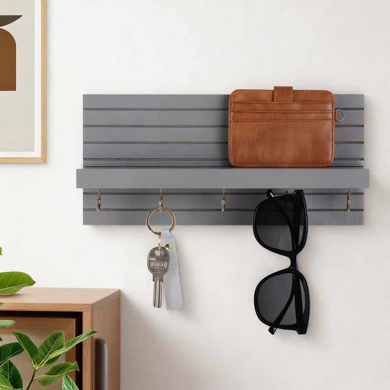 Porte-clés mural avec tablette et crochets pour l'organisation du vestibule, bois robuste et design pour laisses, manteaux et lunettes
