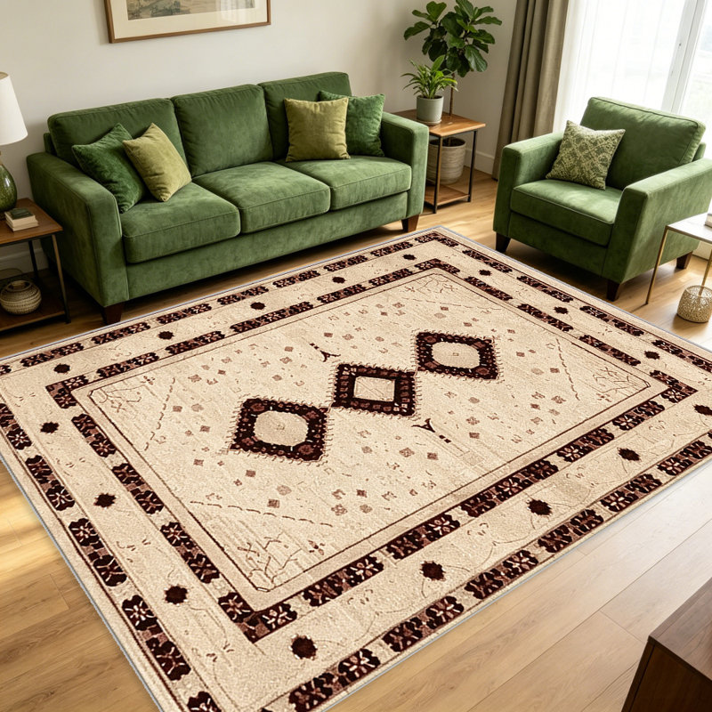 Vintage Persian Medallion Beige carpet-easy to clean, machine-washable, soft and comfortable; suitable for door mats, kitchens, living rooms, bedrooms, corridors, and laundry areas. Easy to clean, durable carpet for home decoration.