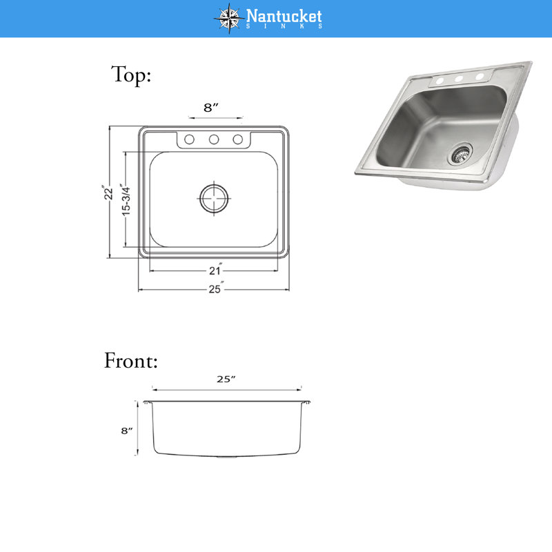 Madaket 25" 304 Stainless Steel Drop-In Single Basin Kitchen Sink