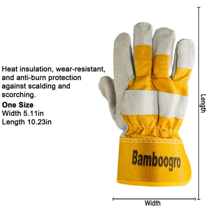 Natural Cow Split Leather Work Gloves, Yellow Cotton,6-pair