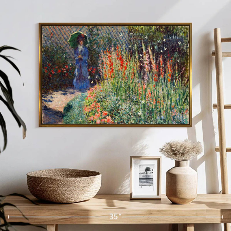 Lit à fleurs arrondi 1876, 25 po x 17 po, Cadre flottant doré