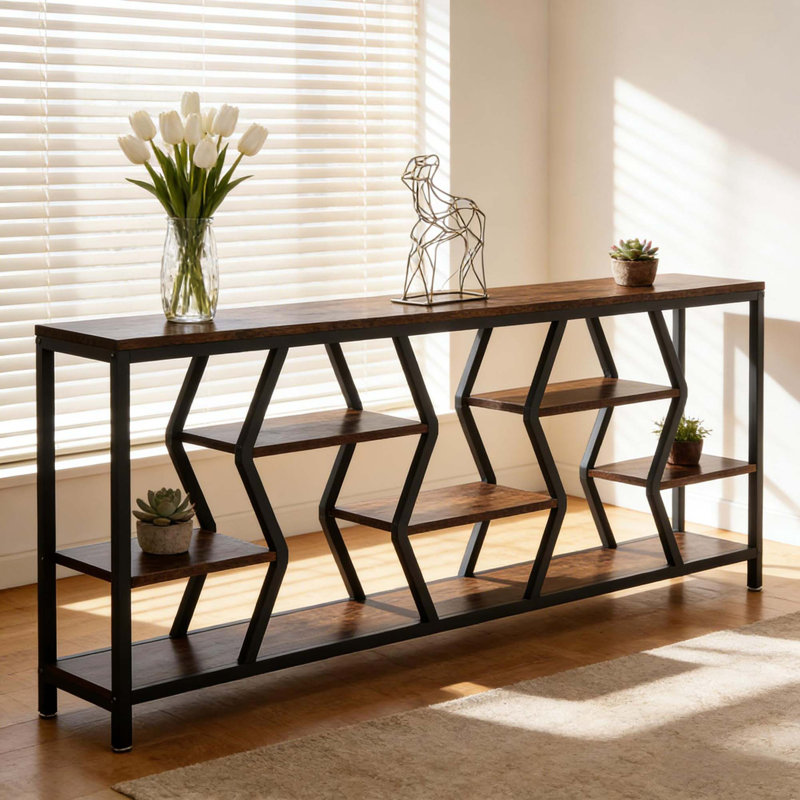 Versatile Sofa Table with Rustic Charm and Generous Storage