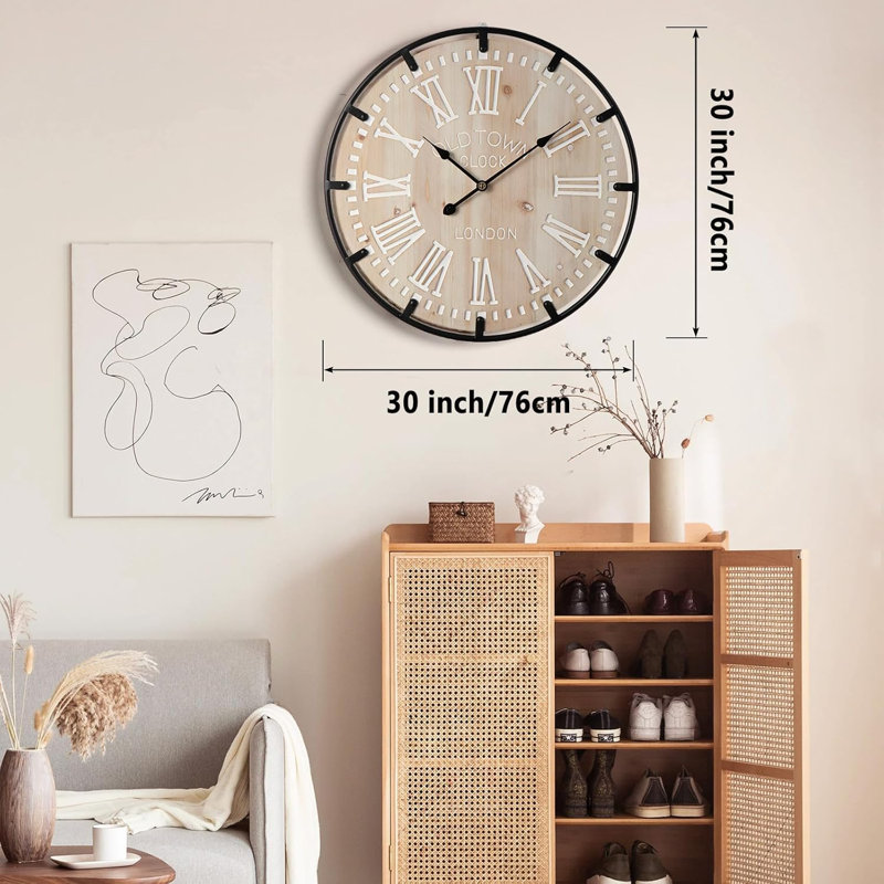 30 Inch Extra Large Decorative Wall Clock with Metal Circle