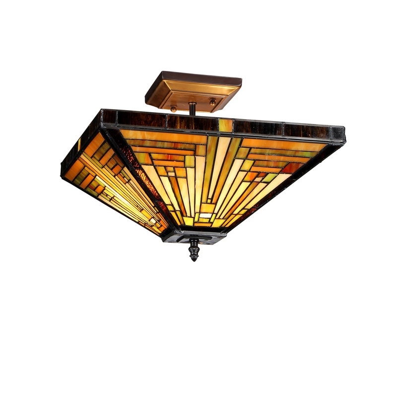 Plafonnier semi-encastré géométrique à 2 lumières de style lustre 14 po Charlotte