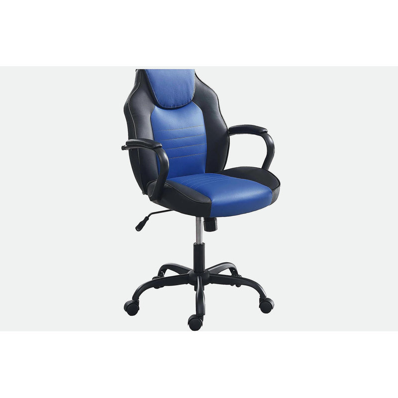 Modern Gaming Chair Office Chair Blue And Black Faux Leather with Chairs Casters, Black/Blue