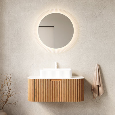 Meuble-lavabo de 36 po avec lavabo rectangulaire en céramique blanc, armoire de rangement flottante murale rayée, système de fermeture en douceur, rangement généreux, comptoir, pas de robinet, facile à installer,