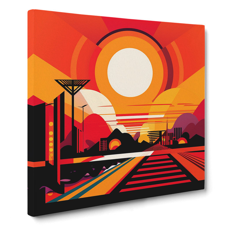 Japanese Sunset Constructivism - Wrapped Canvas, 35cm H x 35cm W x 3cm D