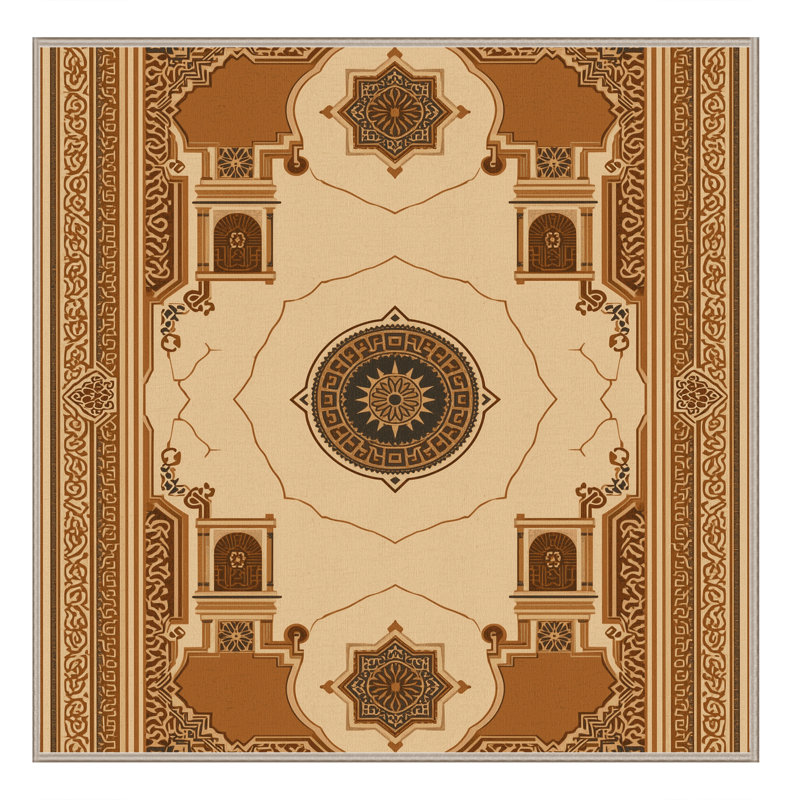 Machine Washable Pauleta Traditional Oriental Rug in Brown – Beige Binding, 6' Square